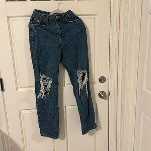 Blue high waisted ripped jeans